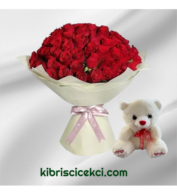 71 Kırmızı Gül Buketi Ayıcık